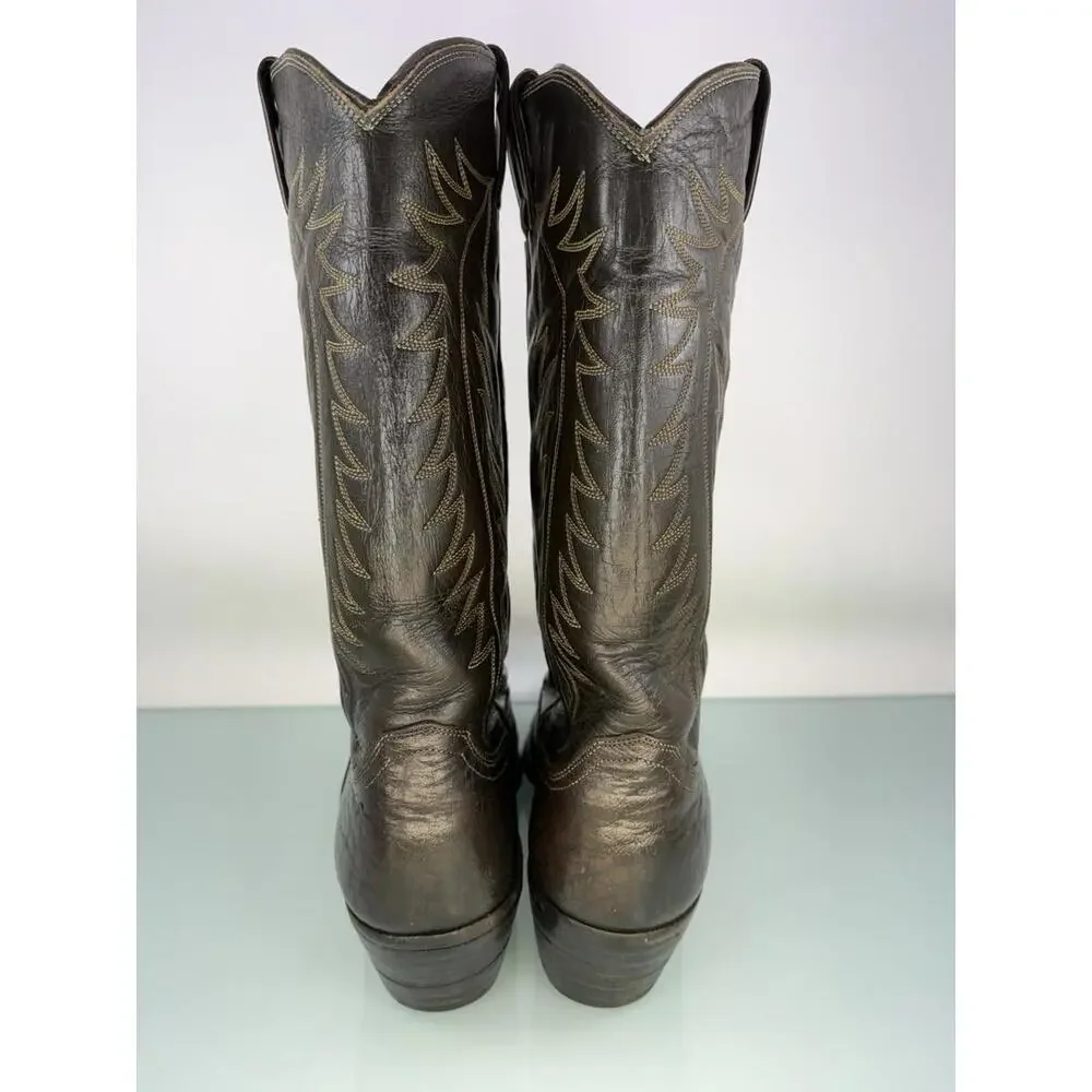 Justin True Vintage 70s White Label Fort Worth Cowboy Boots Brown Leather 9D USA